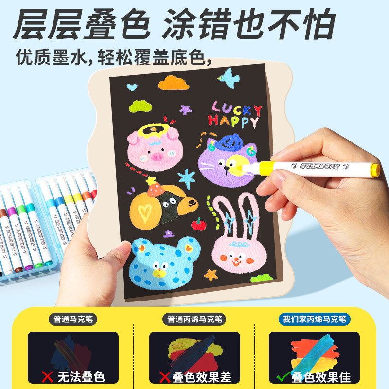 晨光易可洗丙烯马克笔水彩笔小学生儿童美术生专用圆杆不透色可叠涂强覆盖彩色36色48色安全可水洗马克笔套装,淘宝优惠券,粉丝福利购,淘宝优惠卷