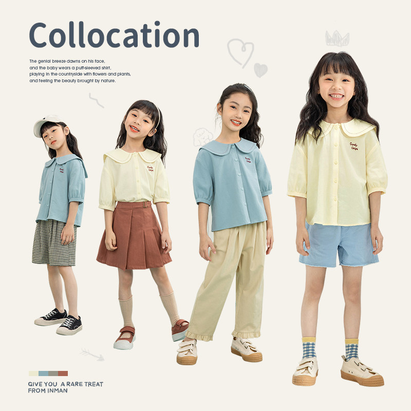 茵曼童装女童短袖2023夏季新款衬衫 茵曼童装衬衫
