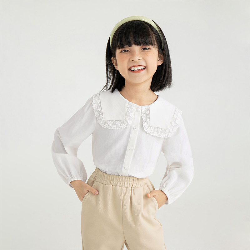 茵曼童装女童娃娃领2022春装衬衫 茵曼童装衬衫