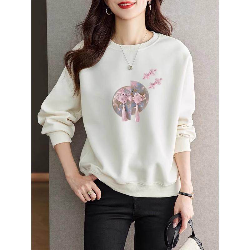 正品质量即墨纯棉卫衣女洋气国风休闲宽松外套加绒加厚圆领上衣潮,淘宝优惠券,粉丝福利购,淘宝优惠卷