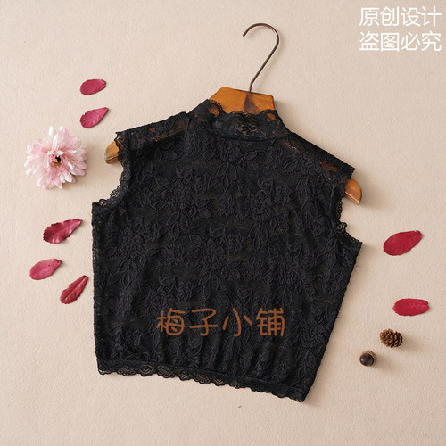 蕾丝短款上衣女夏短袖洋气白色打底衫镂空网纱内搭吊带裙外搭罩衫 - 图1