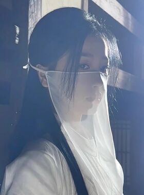 古风面纱汉服古代配饰女斗笠遮脸香云纱面料挂耳古装花雪纺纱布头