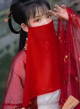 新款原创古风面纱古装汉服唐装古代仙女超仙飘逸系带遮脸挂耳面纱