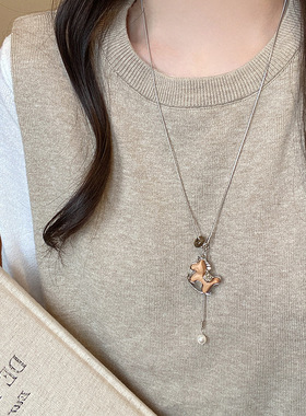 木质小马吊坠项链女2025新款秋冬长款毛衣链复古本命年好运配饰