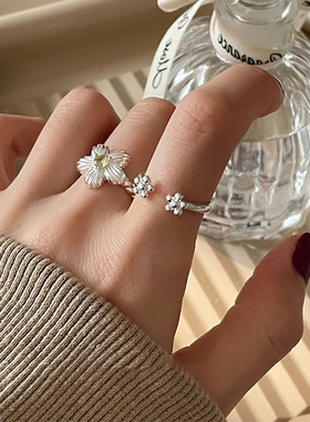 韩国小众掐丝花朵开口戒指女设计感独特个性时尚气质百搭指环戒子