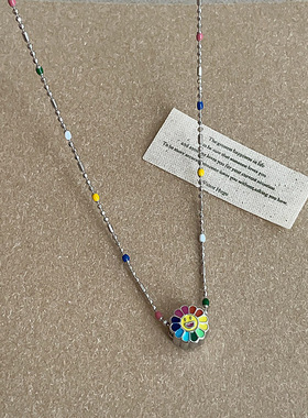 彩色滴油向日葵花朵吊坠项链女甜美清新时尚气质百搭颈链锁骨链