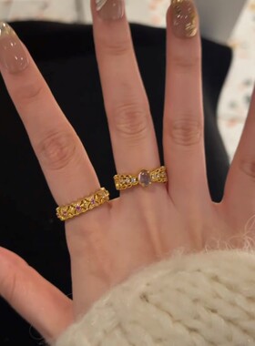 古法仿紫水晶摇铃戒指女轻奢高级感小众独特精致时尚百搭指环戒子