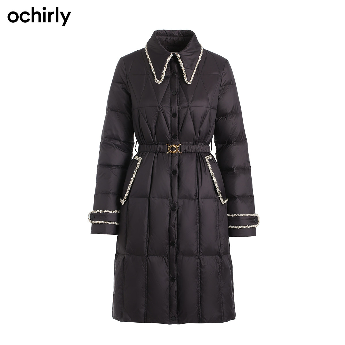 2件9折欧时力2021新款花边羽绒服 ochirly羽绒服