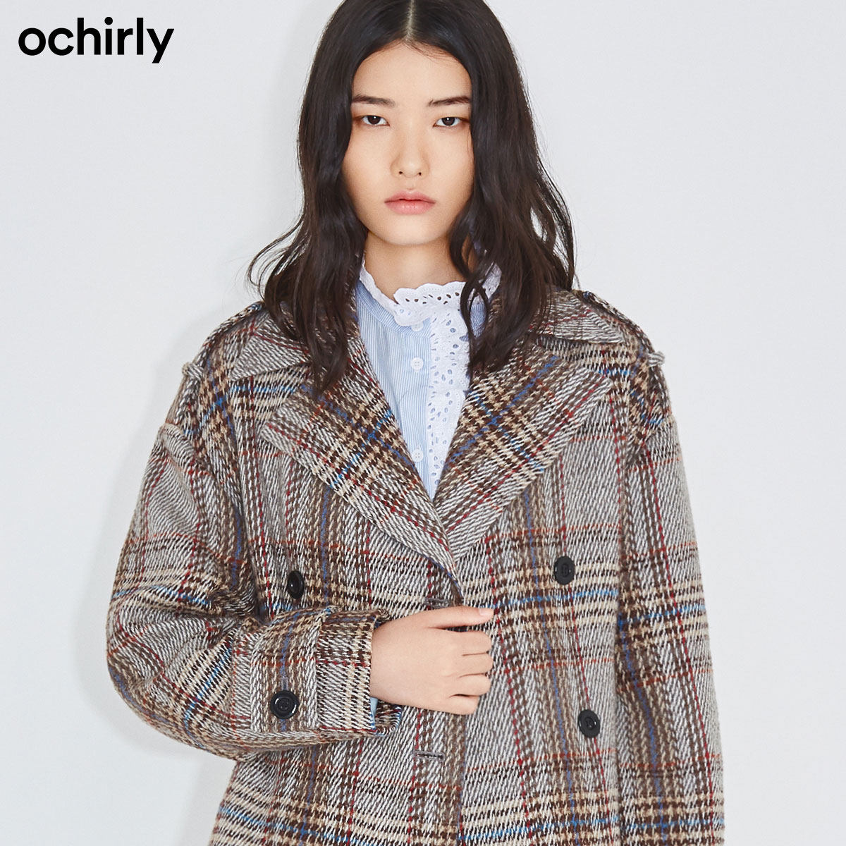 ochirly欧时力2021新款格子呢大衣 ochirly毛呢外套