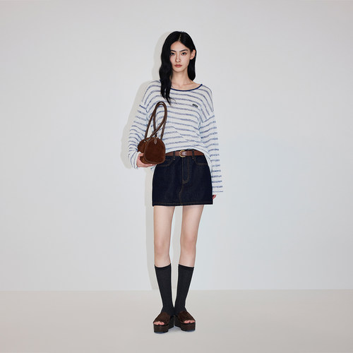 【新品】OCHIRLY欧时力 针织衫2026春莱赛尔亚麻条纹轻薄空调罩衫 - 图2