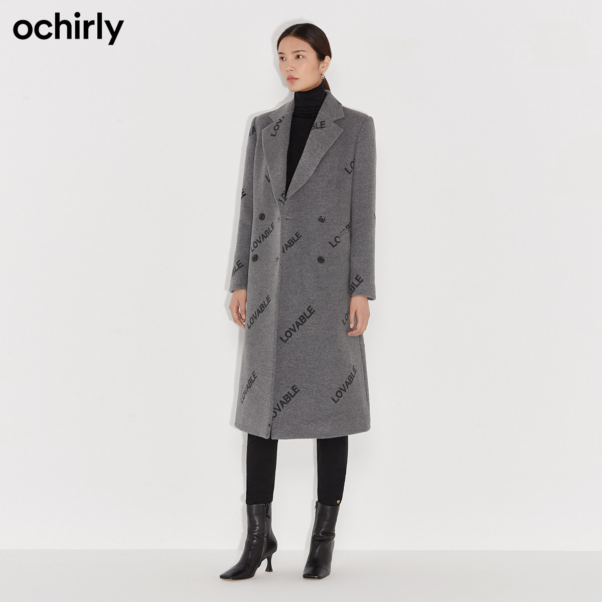 2件9折欧时力2021新款冬装毛呢大衣 ochirly毛呢外套