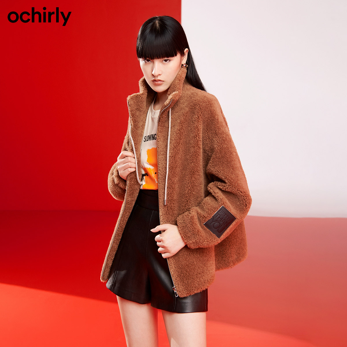 2件9折欧时力2021新款冬装颗粒环保 ochirly皮草