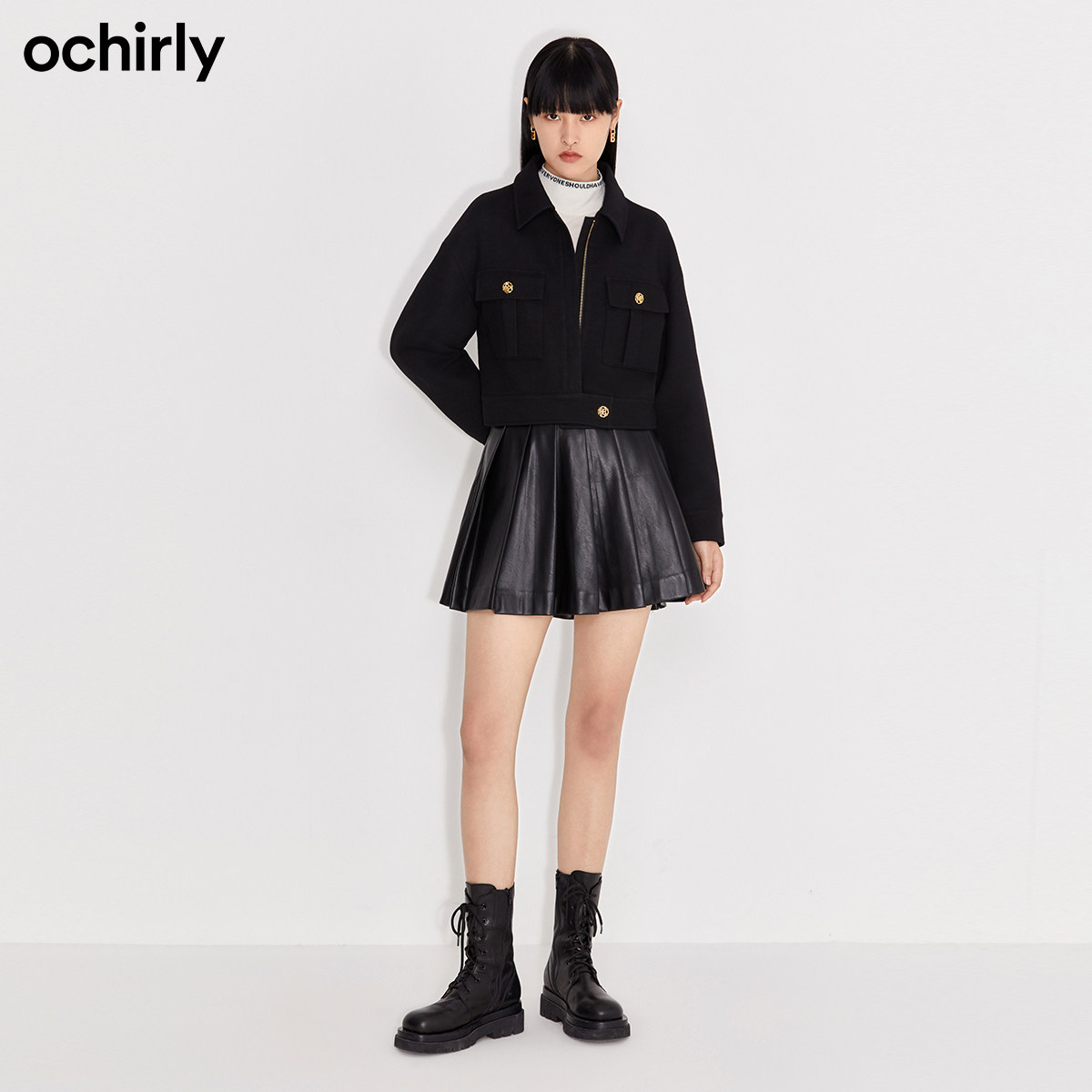 ochirly欧时力2021新款pu皮短裙 ochirly半身裙