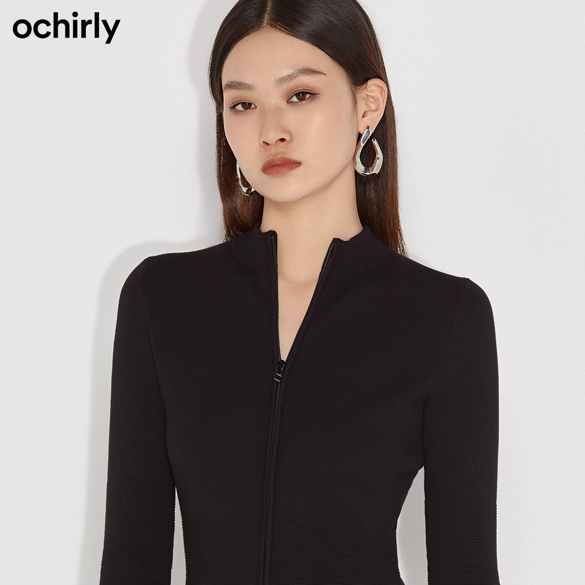黑标系列欧时力新款冬装拉链连衣裙 ochirly连衣裙