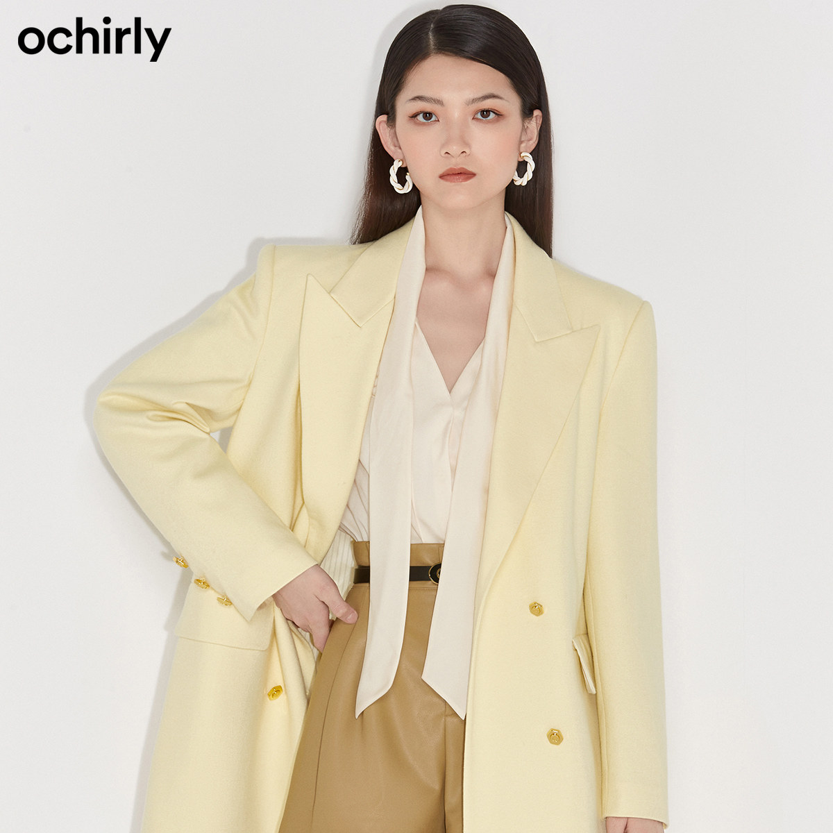 2件9折欧时力2021新款冬装毛呢大衣 ochirly毛呢外套