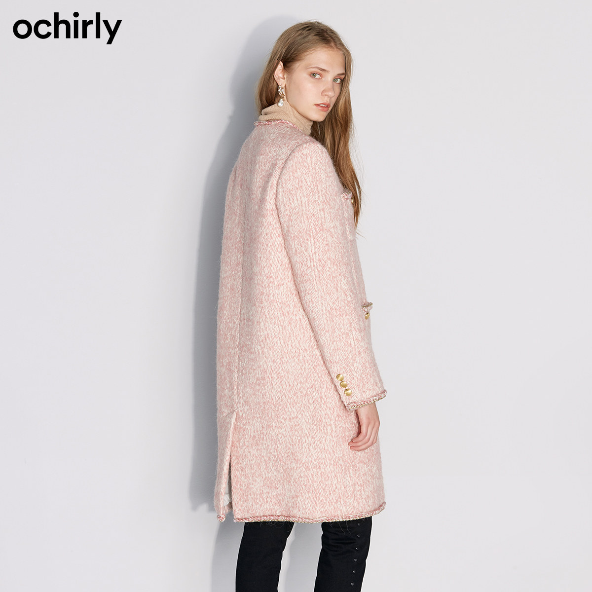 2件9折欧时力21春新品小香风大衣 ochirly毛呢外套