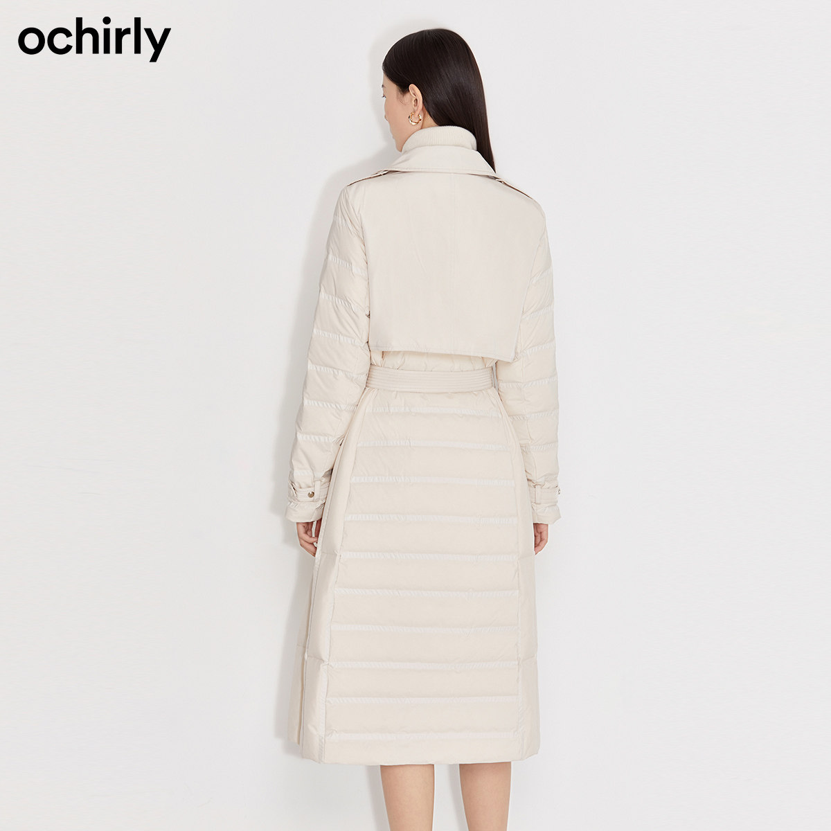 2件9折欧时力2021新款秋冬腰带长款 ochirly羽绒服