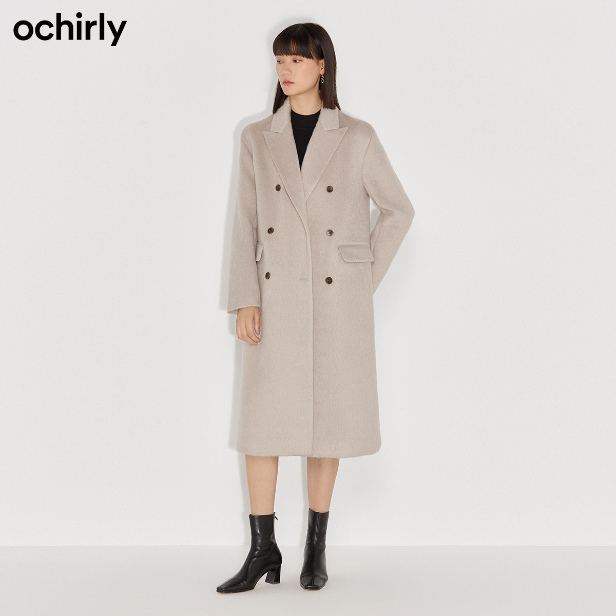 2件9折欧时力2021新款羊毛女呢大衣 ochirly毛呢外套