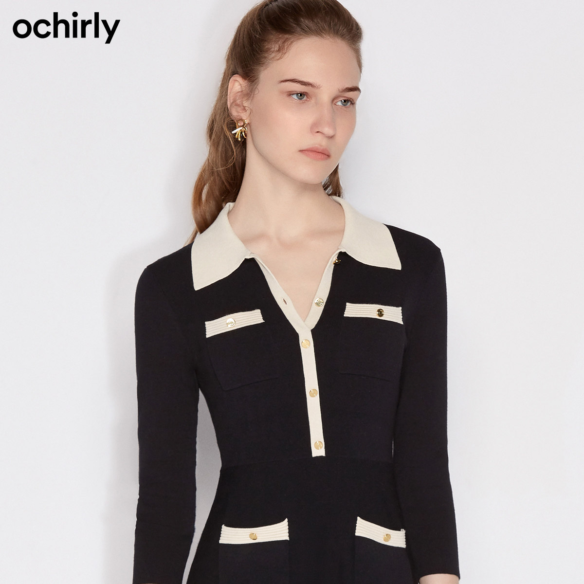 2件9折欧时力春季新品排扣连衣裙 ochirly连衣裙