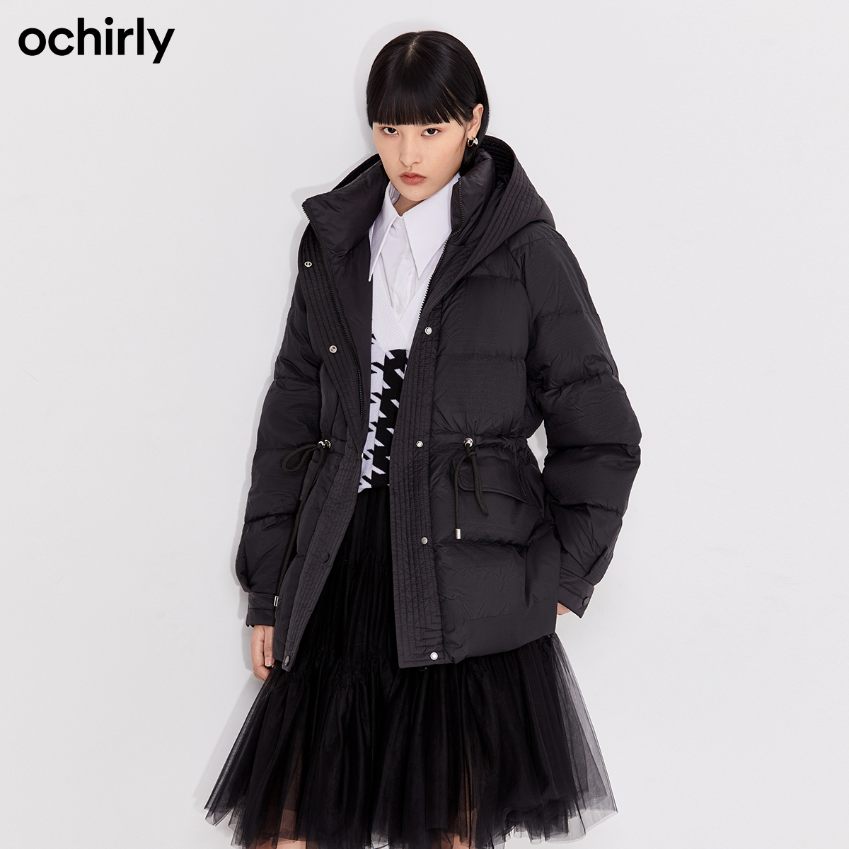 2件9折欧时力2021新款秋冬压皱中长 ochirly羽绒服