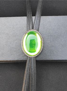 昊泉钛钢绿色宝石宽编织情侣项链