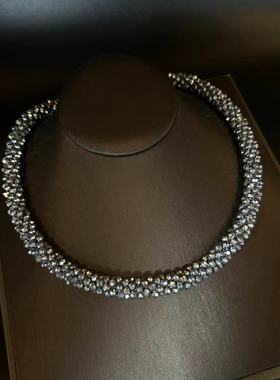 欧美跨境级满钻排项链法式复古多股编织简约锁骨链饰品