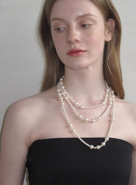 施家正圆珍珠项链多种佩戴方式珍珠项链气质毛衣链叠戴长链饰品