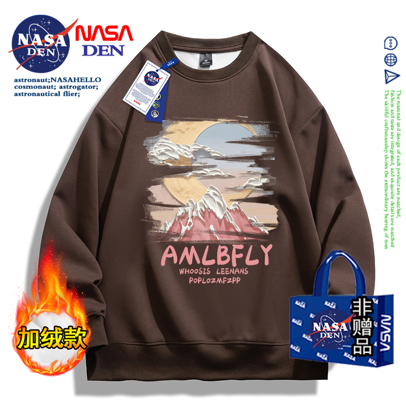 NASA联名重磅日系长袖卫衣男女加绒加厚秋冬季美式潮牌外套上衣服