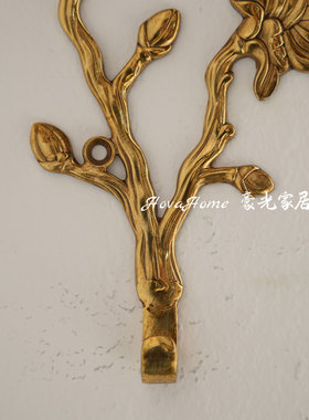 黄铜玉兰花复古门后钥匙挂钩