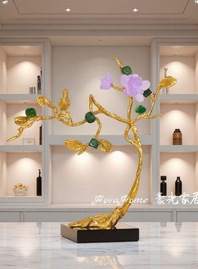 新中式喜上枝头黄铜花鸟摆件