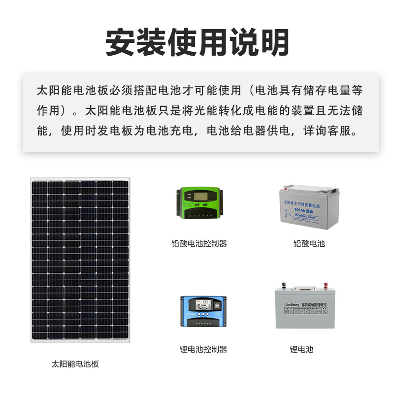 18V/100W30W50W200W单晶硅光伏发电板太阳能电池板可充12V蓄电池