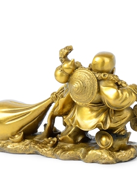 全铜弥勒佛像黄金袋大肚佛工艺品拉布袋笑佛书房茶室客厅装饰中式