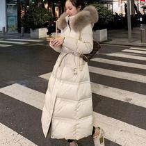 FF Home Real Fox Fur Collar Down Clothing Woman 2023 new cashiers slim mid-length white duck suede jacket