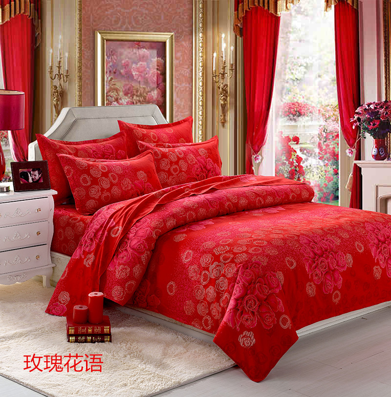 全棉结婚四件套纯棉婚庆大红色床单被套4件套床品1.8米床特价包邮