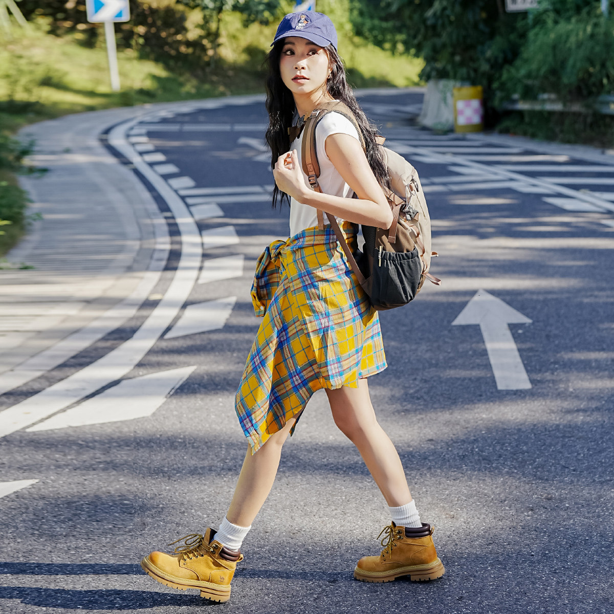 骆驼山丘大黄靴新款夏季厚底靴子登山鞋工装靴短靴马丁靴女鞋,淘宝优惠券,粉丝福利购,淘宝优惠卷