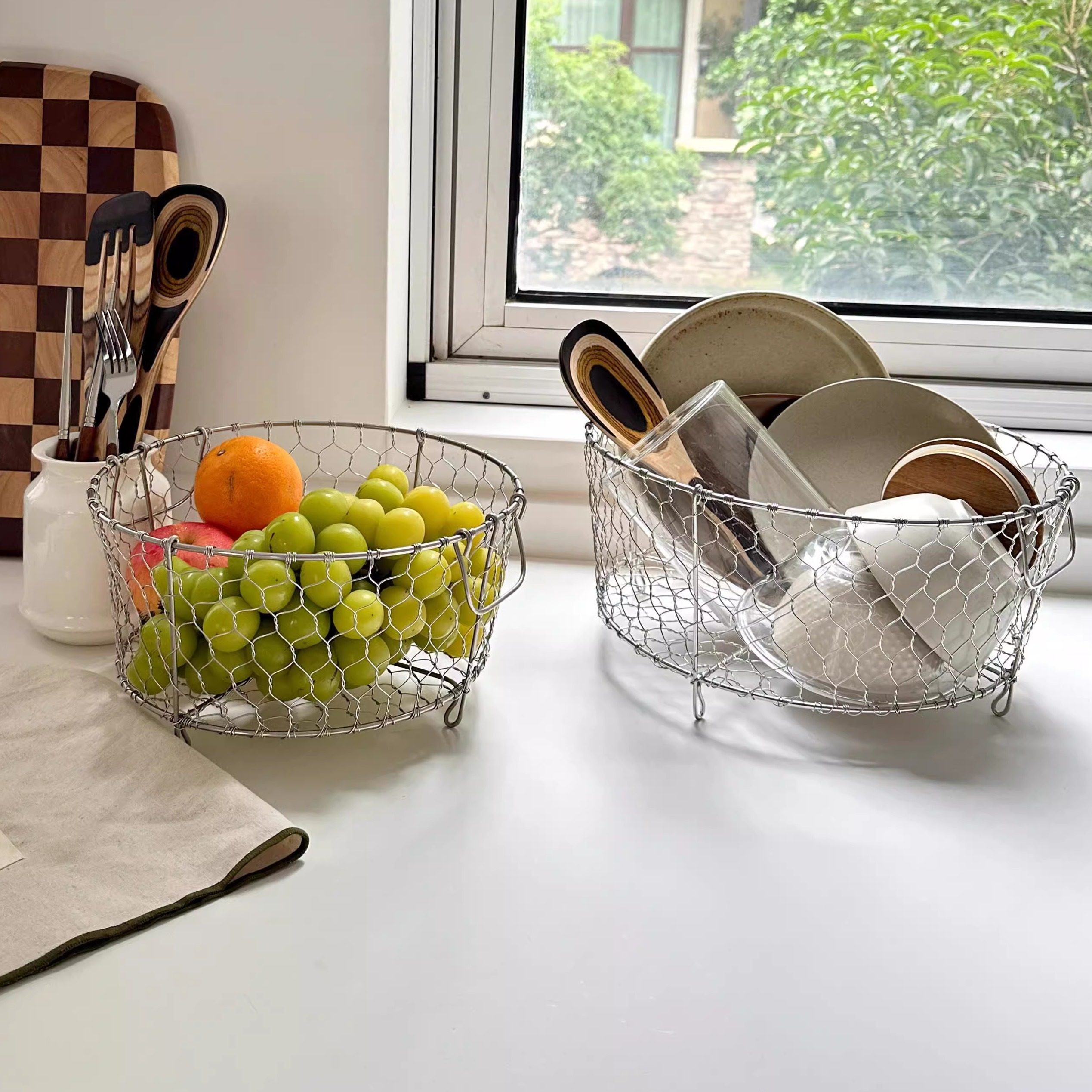 手作不锈钢沥水篮 手工编织厨房收纳篮水果篮零食碗碟杂物收纳筐,淘宝优惠券,粉丝福利购,淘宝优惠卷