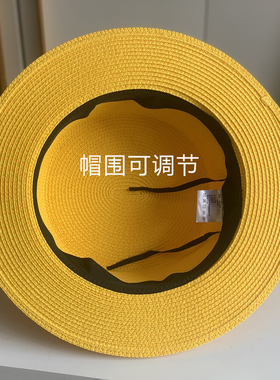 夏季女防晒草编短檐平顶礼帽黄色
