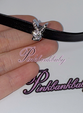 自制y2k辣妹复古镶钻兔头皮项圈