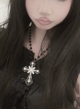 y2k亚文化黑珍珠十字架项圈