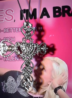 原创自制y2k暗黑朋克哥特个性十字架长度可调节抽拉皮绳颈链项链