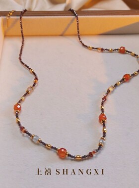 新款天然石项链小众高级感细闪长款毛衣链锁骨颈链节日礼物