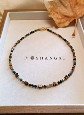 天然石项链美拉德色系原创手工串珠锁骨链复古高级感秋冬叠戴配饰