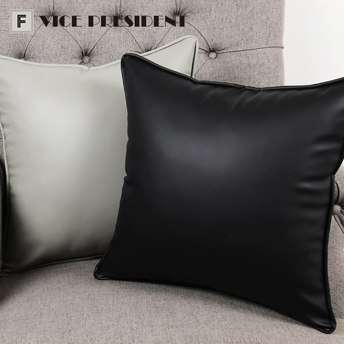 pu软牛皮抱枕腰枕靠枕复古奶油风客厅沙发靠背垫枕头大号橙色定制 - 图1