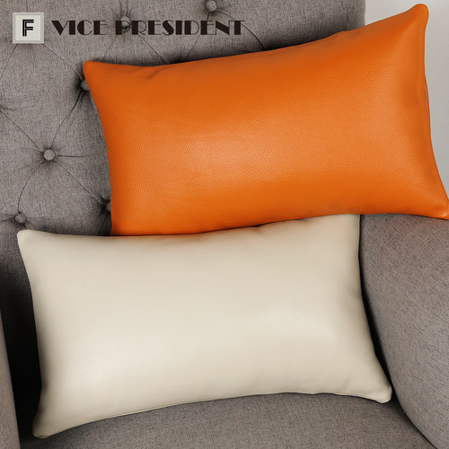 美式复中古奶油风大地色真头层牛皮方形抱枕套客厅沙发靠垫汽腰枕 - 图1