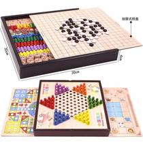 Checkers Flight Chess Five Chess Table Top Game Chess multifunction Childrens students Kindergarten Puzzle Wooden Toys