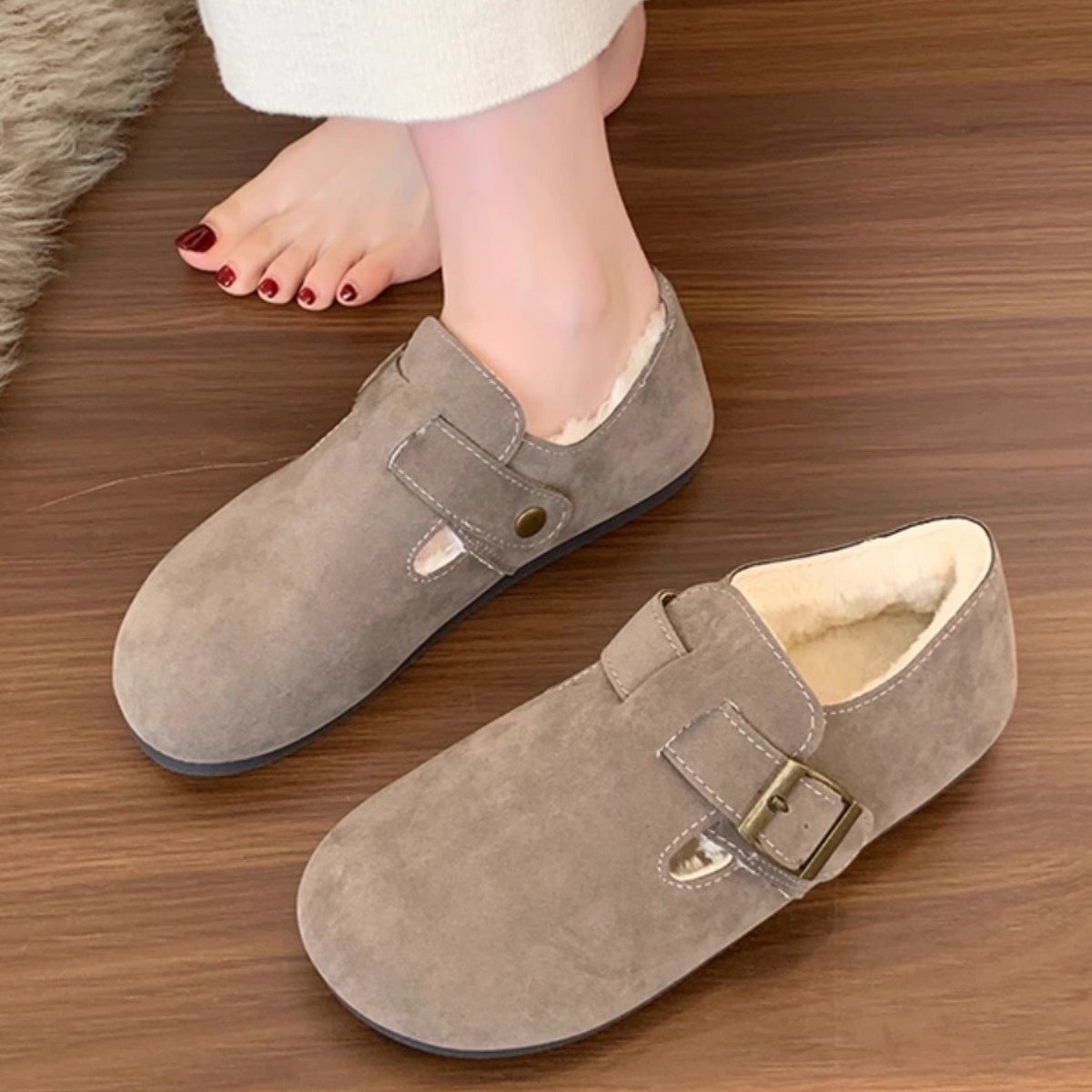 勃肯鞋女冬季新款雪地鞋一脚蹬懒人平底毛毛鞋加绒棉鞋保暖鞋低跟,淘宝优惠券,粉丝福利购,淘宝优惠卷