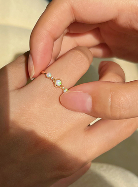 OAAS 阿卡朵复古欧泊人造蛋白套装日系轻奢小众设计925纯银戒指