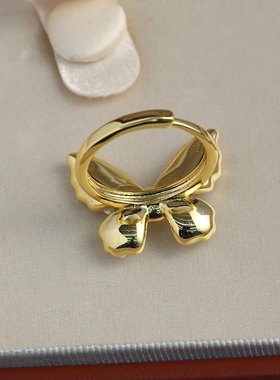 铜镀金珍珠配件蝴蝶戒指空托