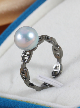 几何简约珍珠戒指开口可调节