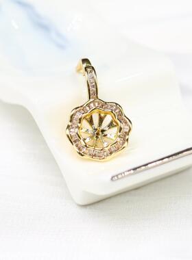 DIY珍珠配件铜镀金新款镶锆波浪花朵精致百搭吊坠空托8-8.5mm
